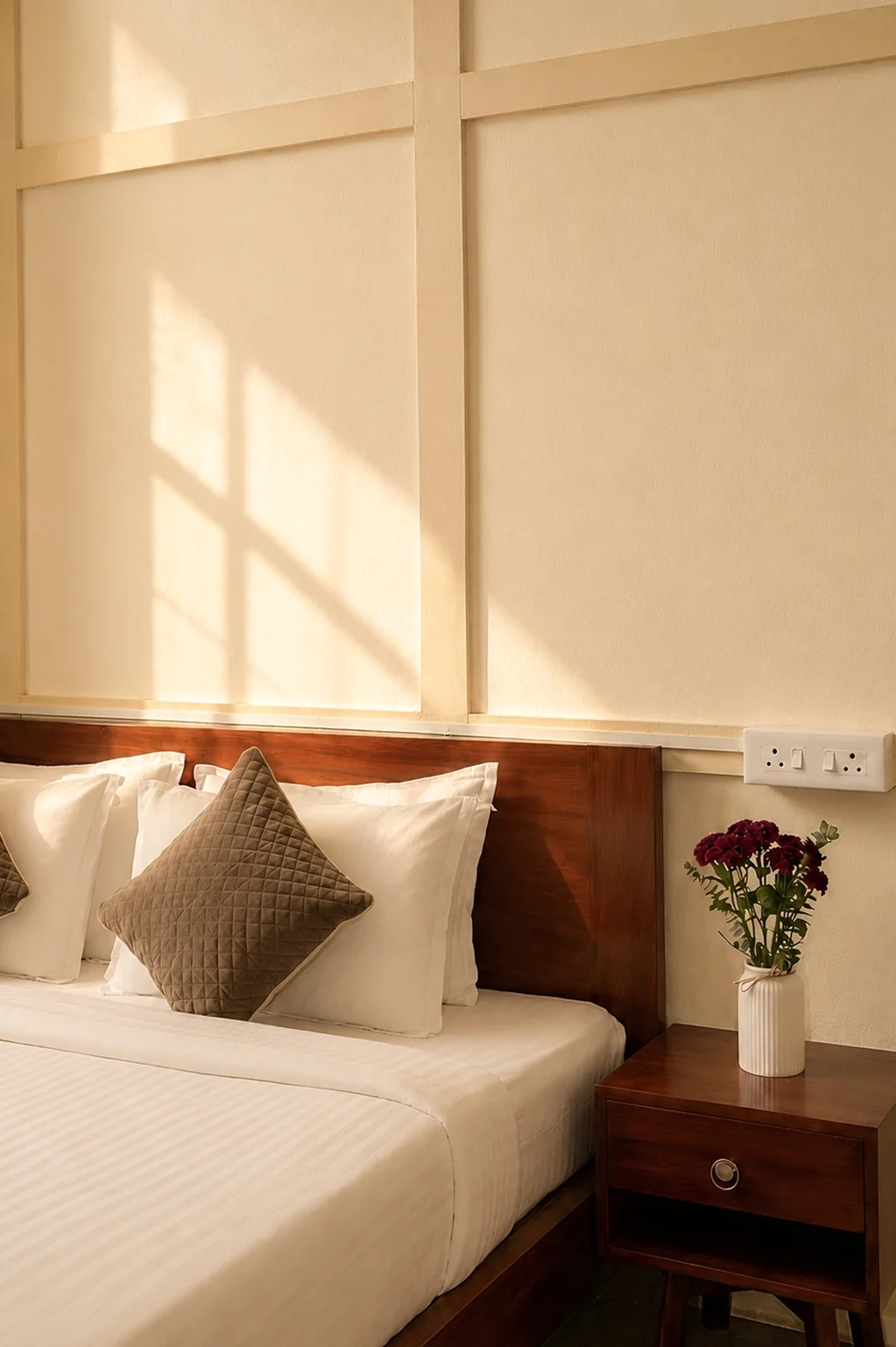 Hometown Glory’s king bed prepared with fresh linen.